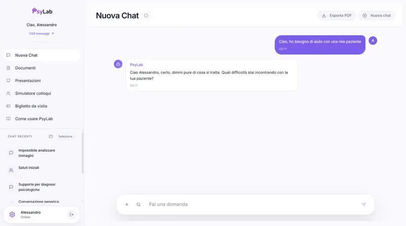 Interfaccia chat di PsyLab