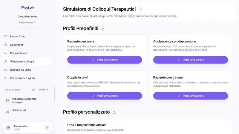 Simulatore di colloqui terapeutici in PsyLab